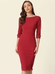 Avelisse Charm | Elegant Three Quarter Sleeve Midi Dress For Women