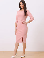 Avelisse Charm | Elegant Three Quarter Sleeve Midi Dress For Women