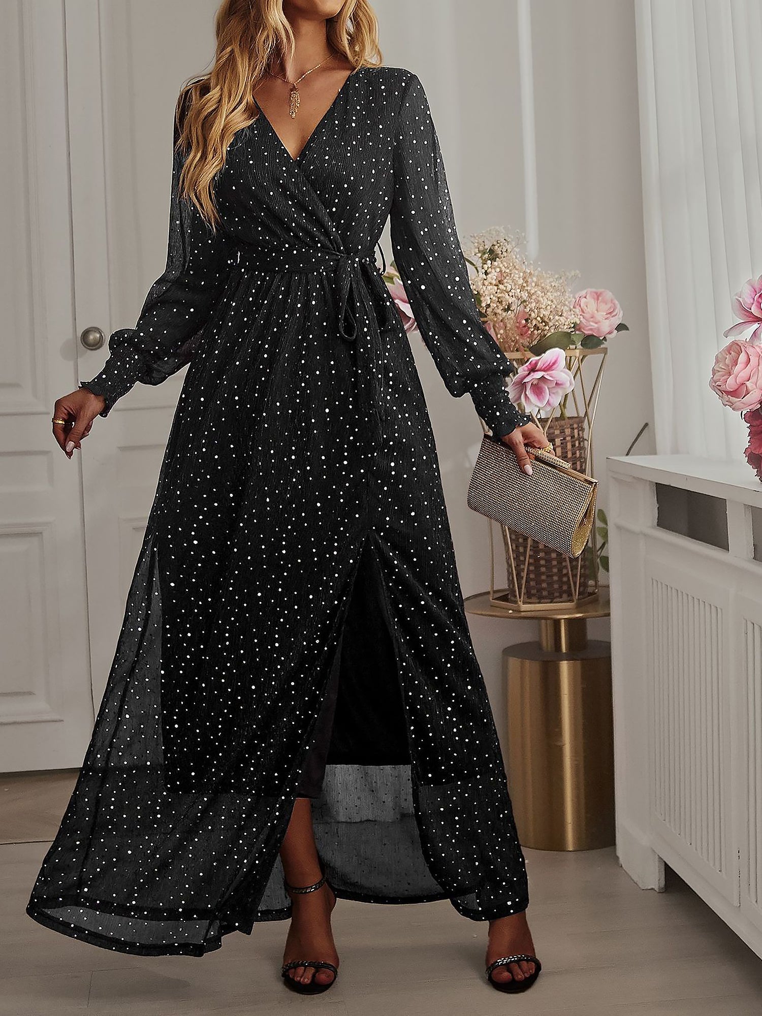 Celestira Glow | Sequin Wrap Maxi Dress