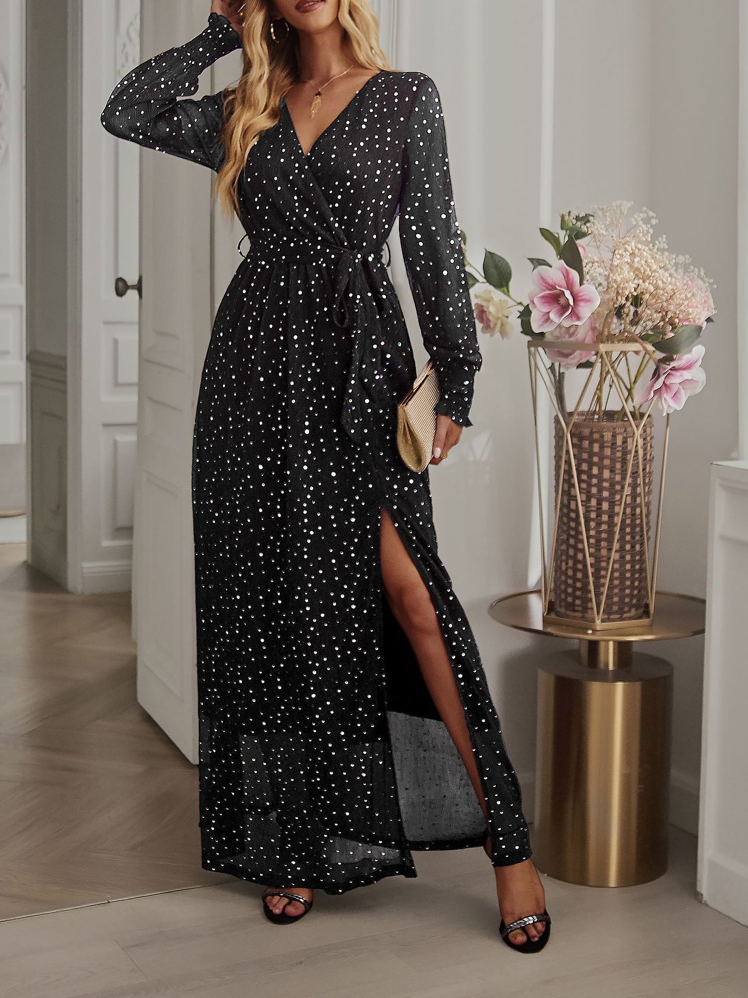 Celestira Glow | Sequin Wrap Maxi Dress