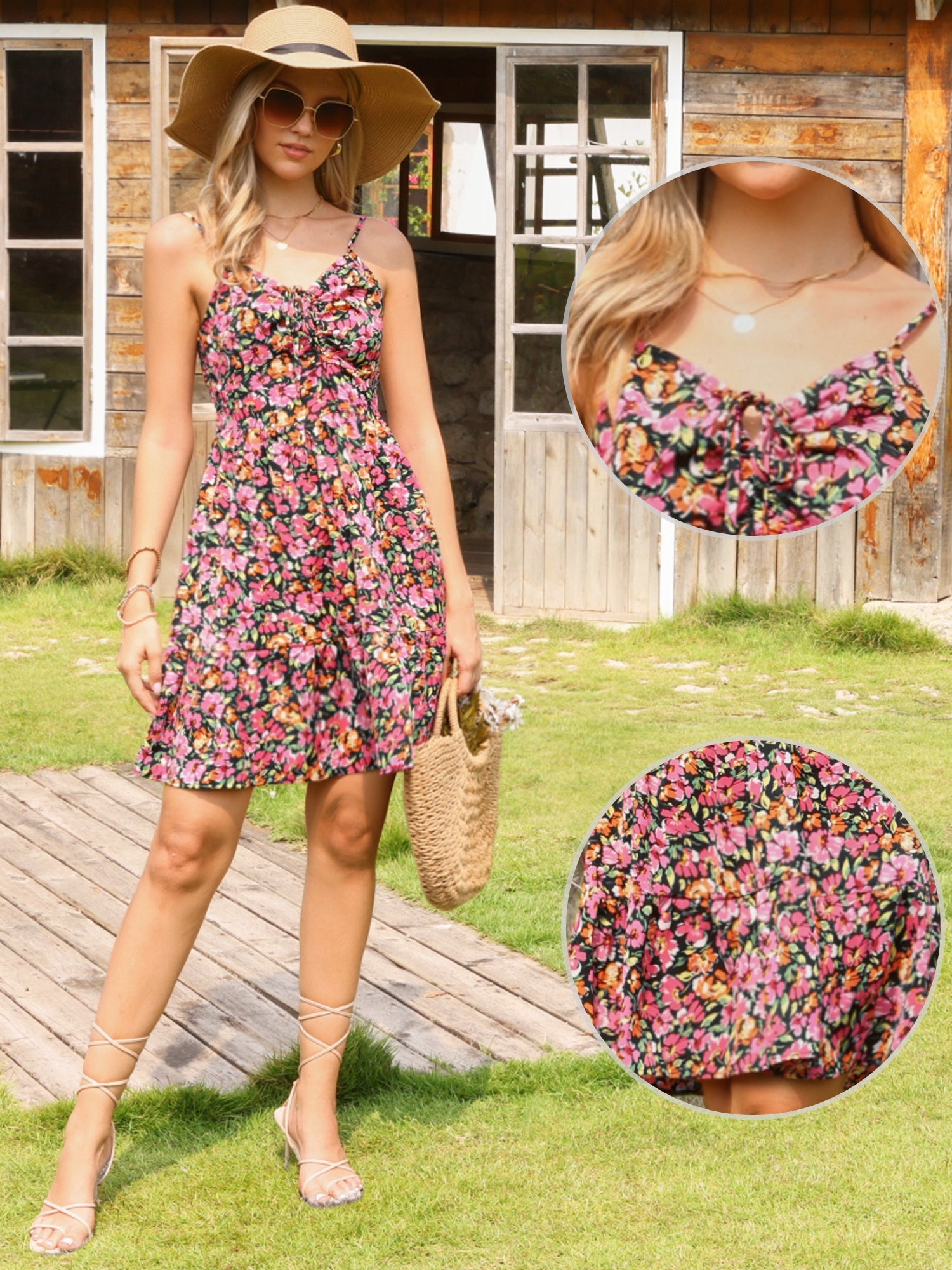 Isla Montgomery | Floral Spaghetti Strap Mini Dress For Women