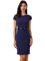 Camille Bennett | Cap Sleeve Belted Sheath Dress For Women