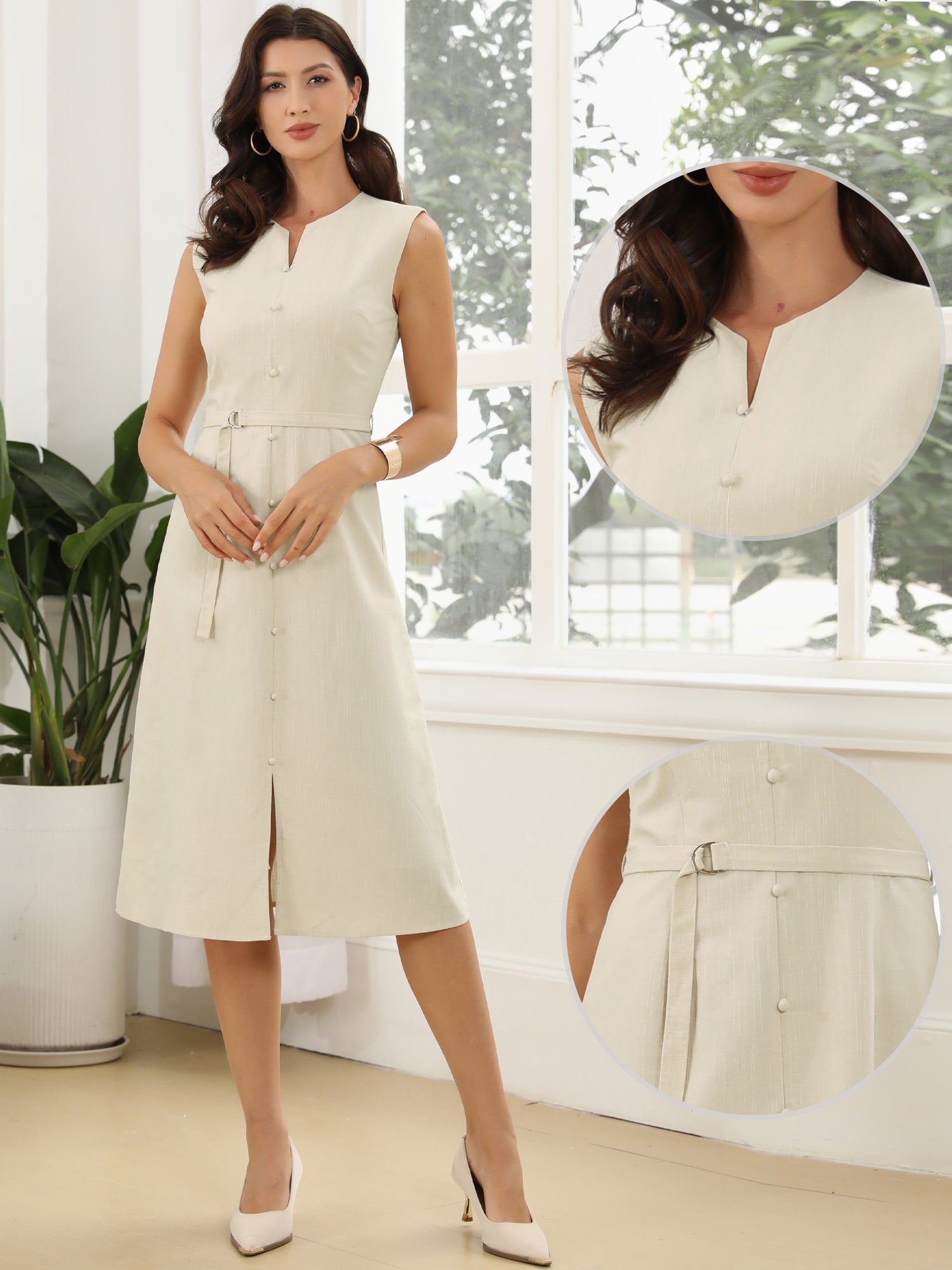 Madeleine Rousseau | Sleeveless Button Front Midi Dress For Women