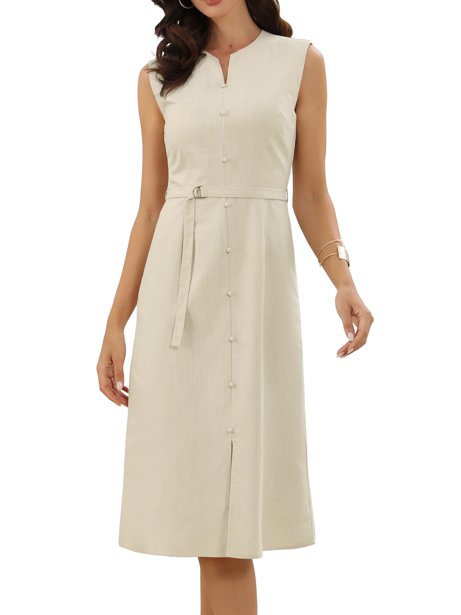 Madeleine Rousseau | Sleeveless Button Front Midi Dress For Women