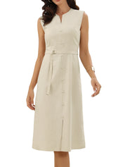 Madeleine Rousseau | Sleeveless Button Front Midi Dress For Women