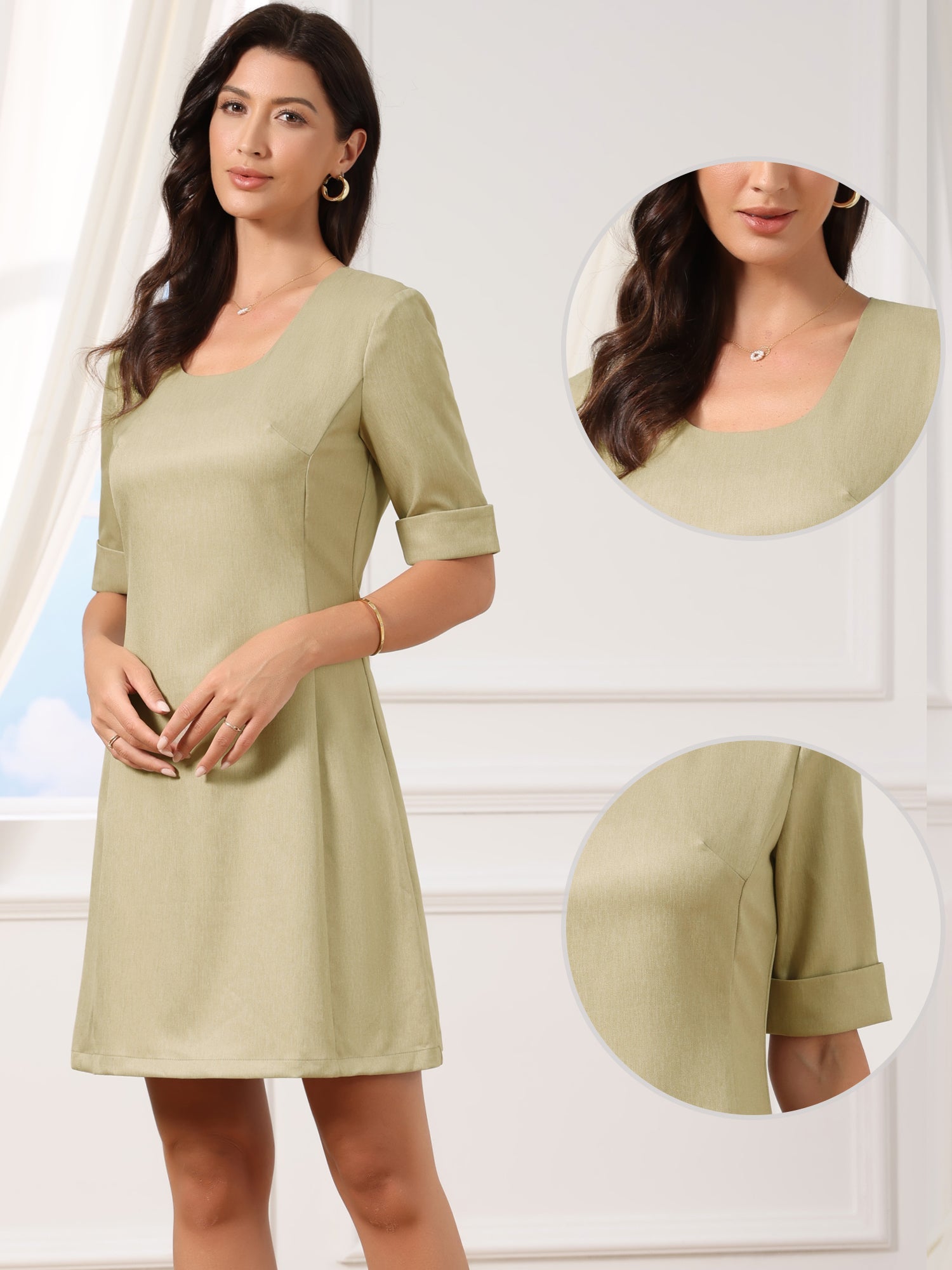 Lucienne Hart | Half Sleeve A-Line Mini Dress For Women