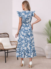 Elowen Breeze | Floral Ruffle Sleeve Midi Dress For Women