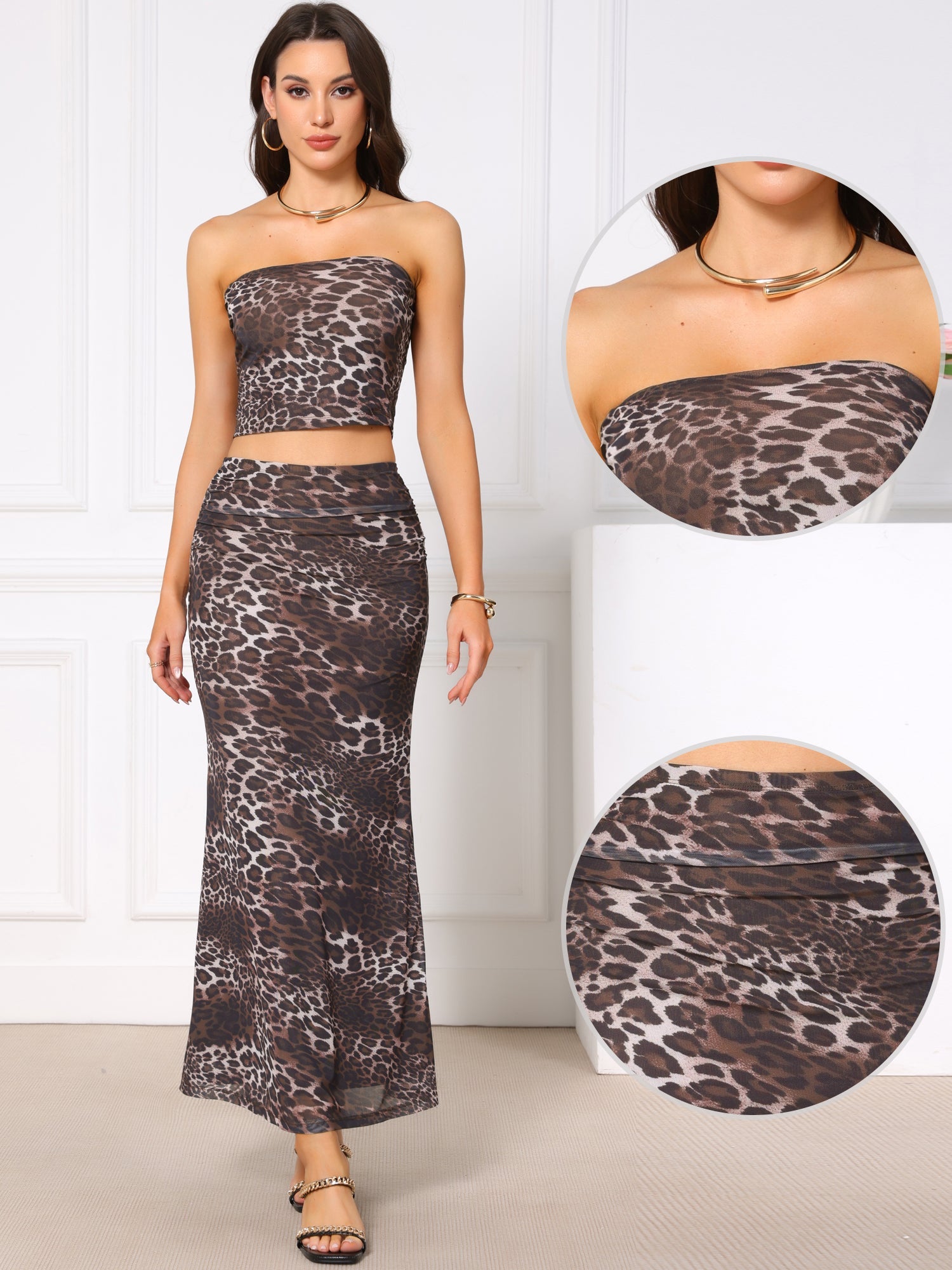 Lunara Wild | Leopard Strapless Top & Maxi Skirt Set For Women