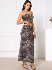 Lunara Wild | Leopard Strapless Top & Maxi Skirt Set For Women