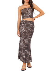 Lunara Wild | Leopard Strapless Top & Maxi Skirt Set For Women
