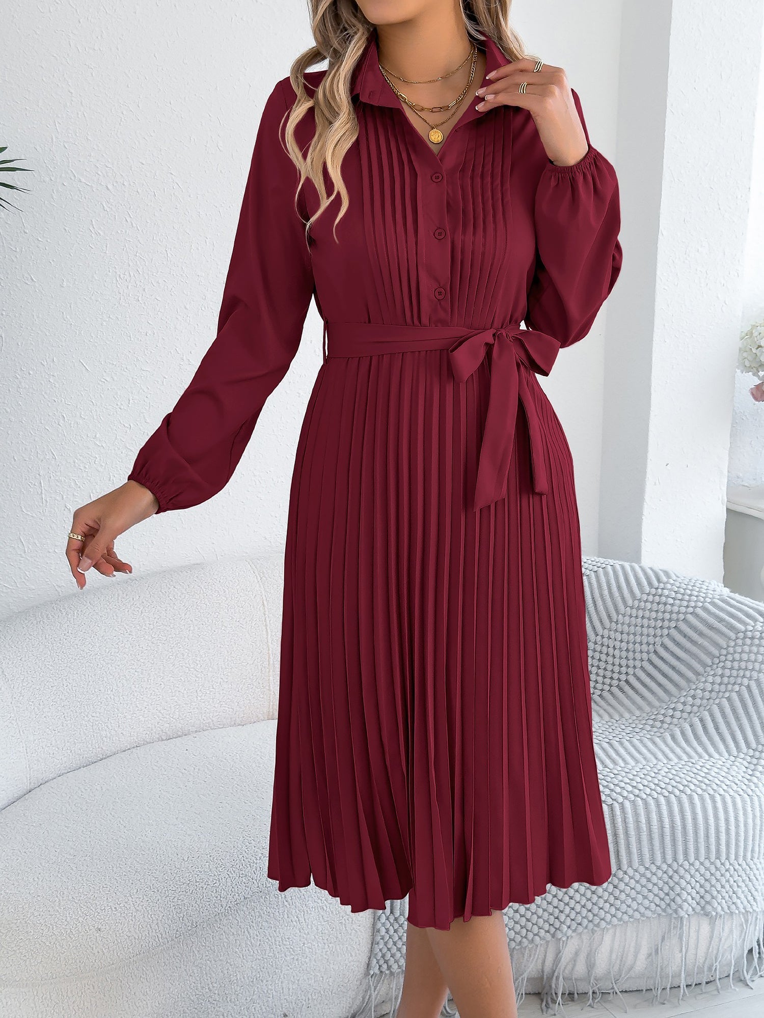 Maravelle Grace | Pleated Shirt Midi Dress