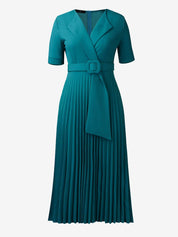 Elara Grace | Pleated Belted Midi Dress For Women