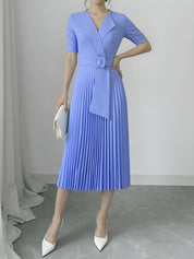 Elara Grace | Pleated Belted Midi Dress For Women