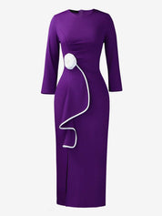 Celestine Noir | Elegant Floral Accent Midi Dress For Women