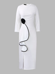 Celestine Noir | Elegant Floral Accent Midi Dress For Women