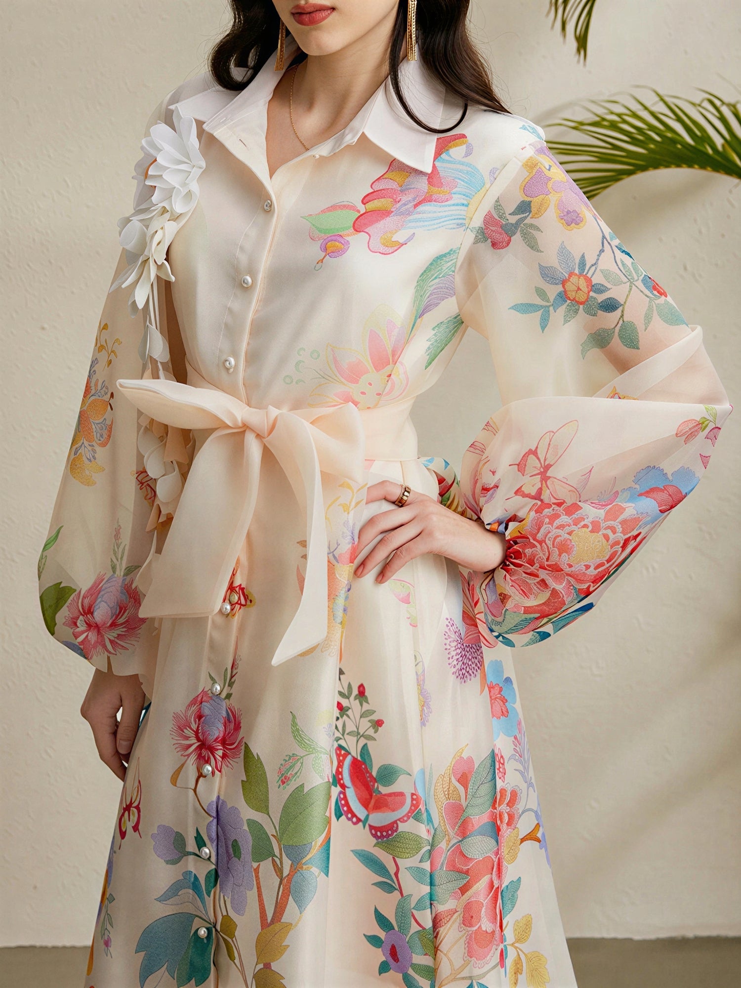 Seraphina Muse | Sheer Floral Bow Maxi Dress For Women