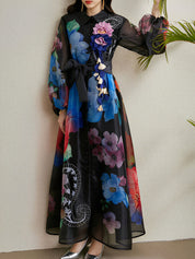 Seraphina Muse | Sheer Floral Bow Maxi Dress For Women