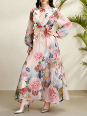 Seraphina Muse | Sheer Floral Bow Maxi Dress For Women