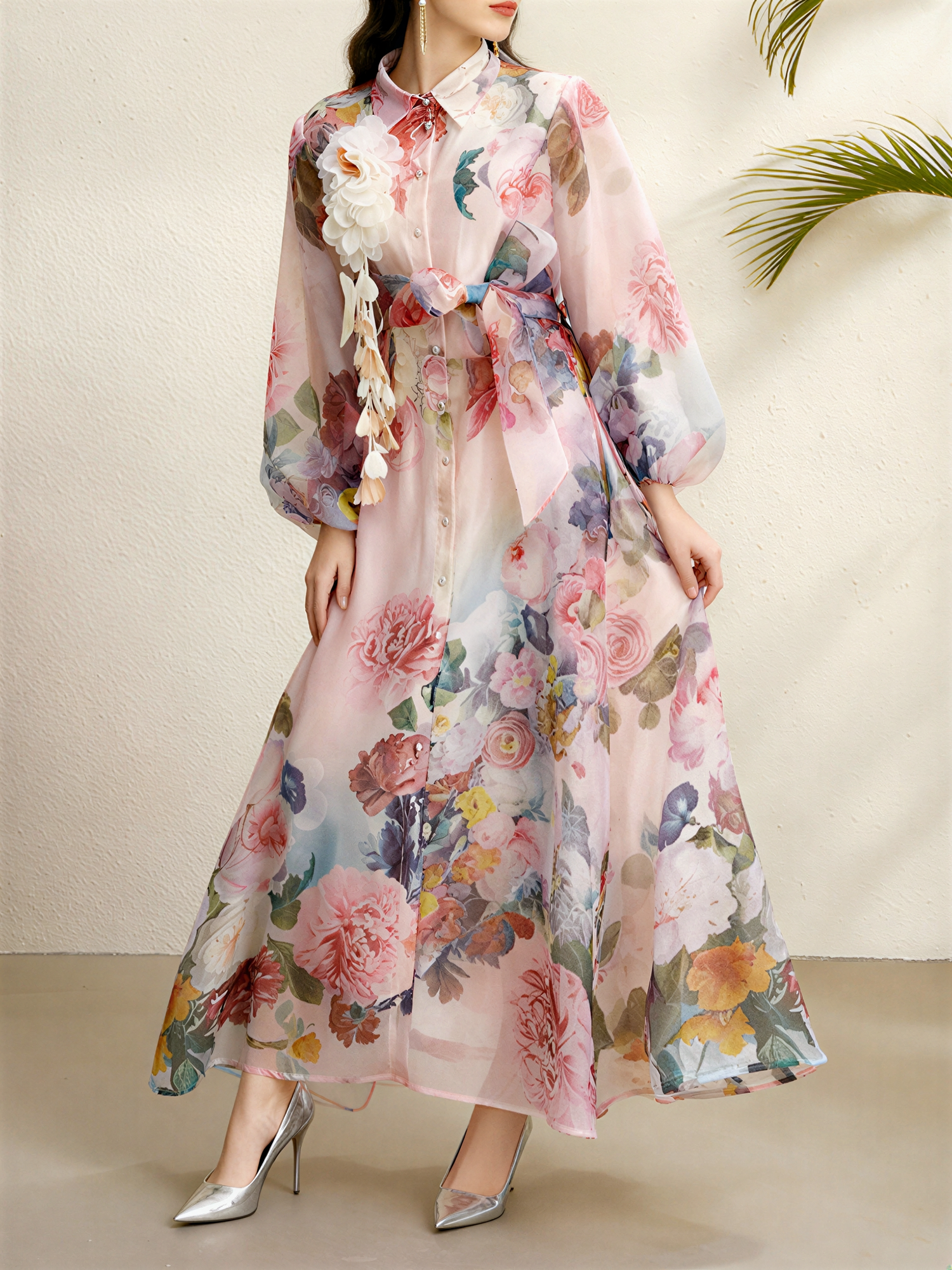 Seraphina Muse | Sheer Floral Bow Maxi Dress For Women