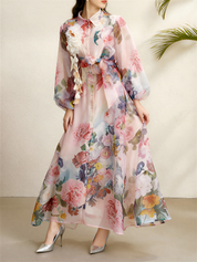 Seraphina Muse | Sheer Floral Bow Maxi Dress For Women