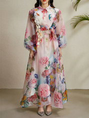 Seraphina Muse | Sheer Floral Bow Maxi Dress For Women