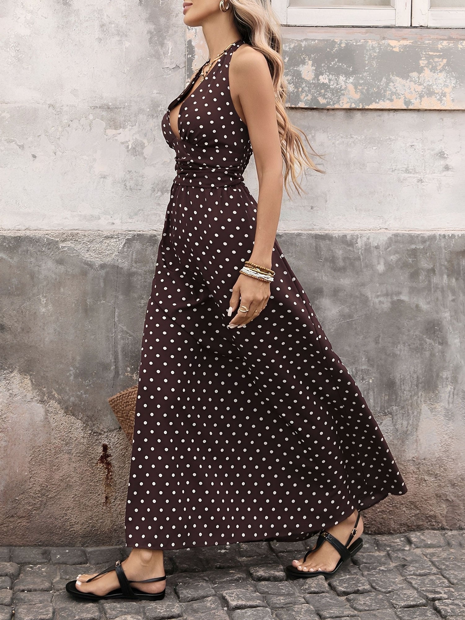 Sienna Bellucci | Chocolate Polka Halter Maxi Dress