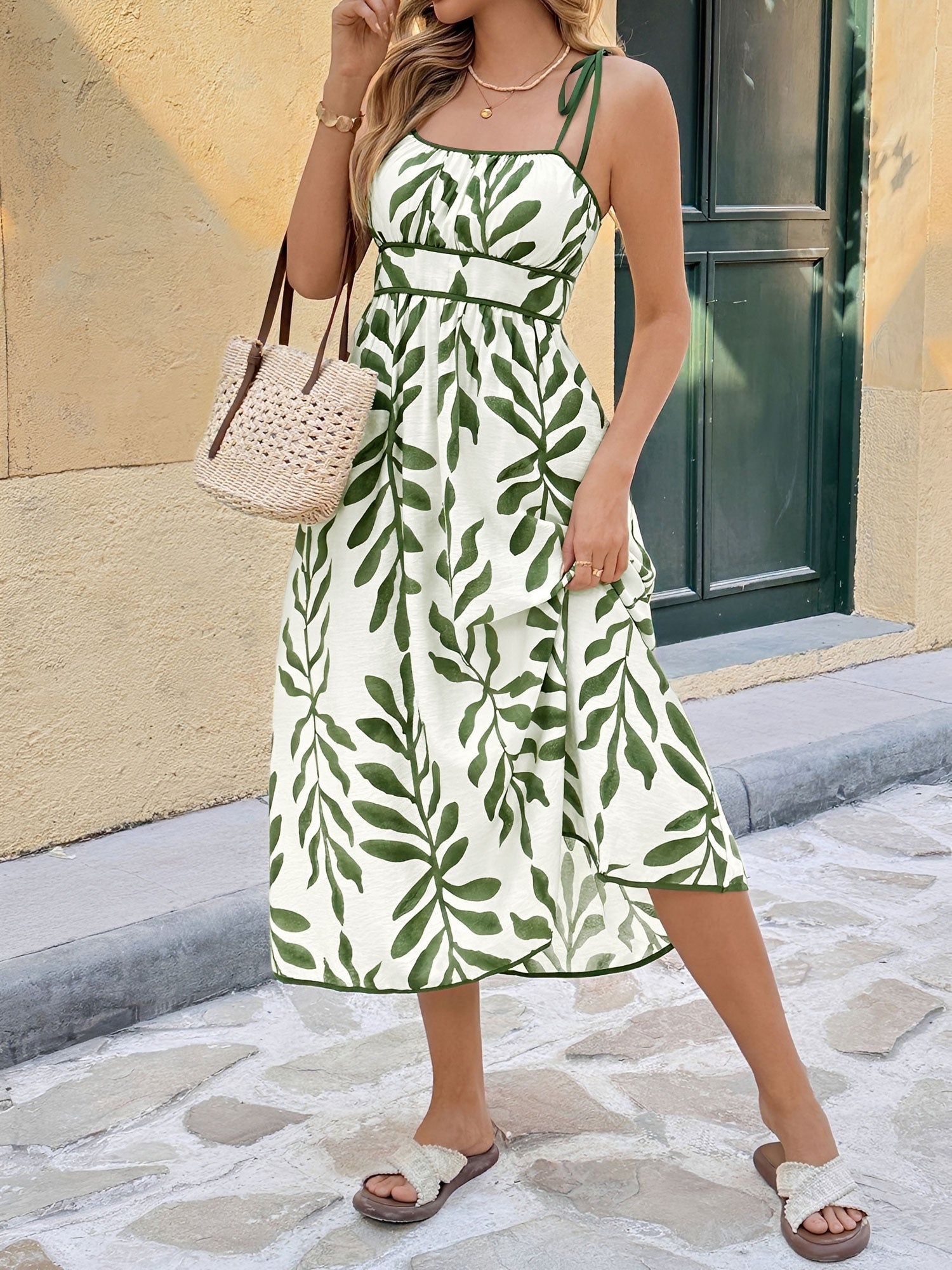 Emma Brendel | Coastal Leaf Tie-Strap Midi Dress